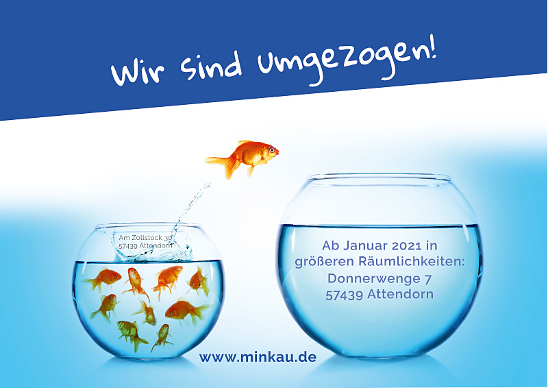 Ab Januar 2021 sind wir in größeren Räumlichkeiten anzutreffen. MInkau – Ihr Team für Heizung, Bäder und Energieberatung. Neue Adresse: Donnerwenge 7, 57439 Attendorn.

... Video anschauen >>>